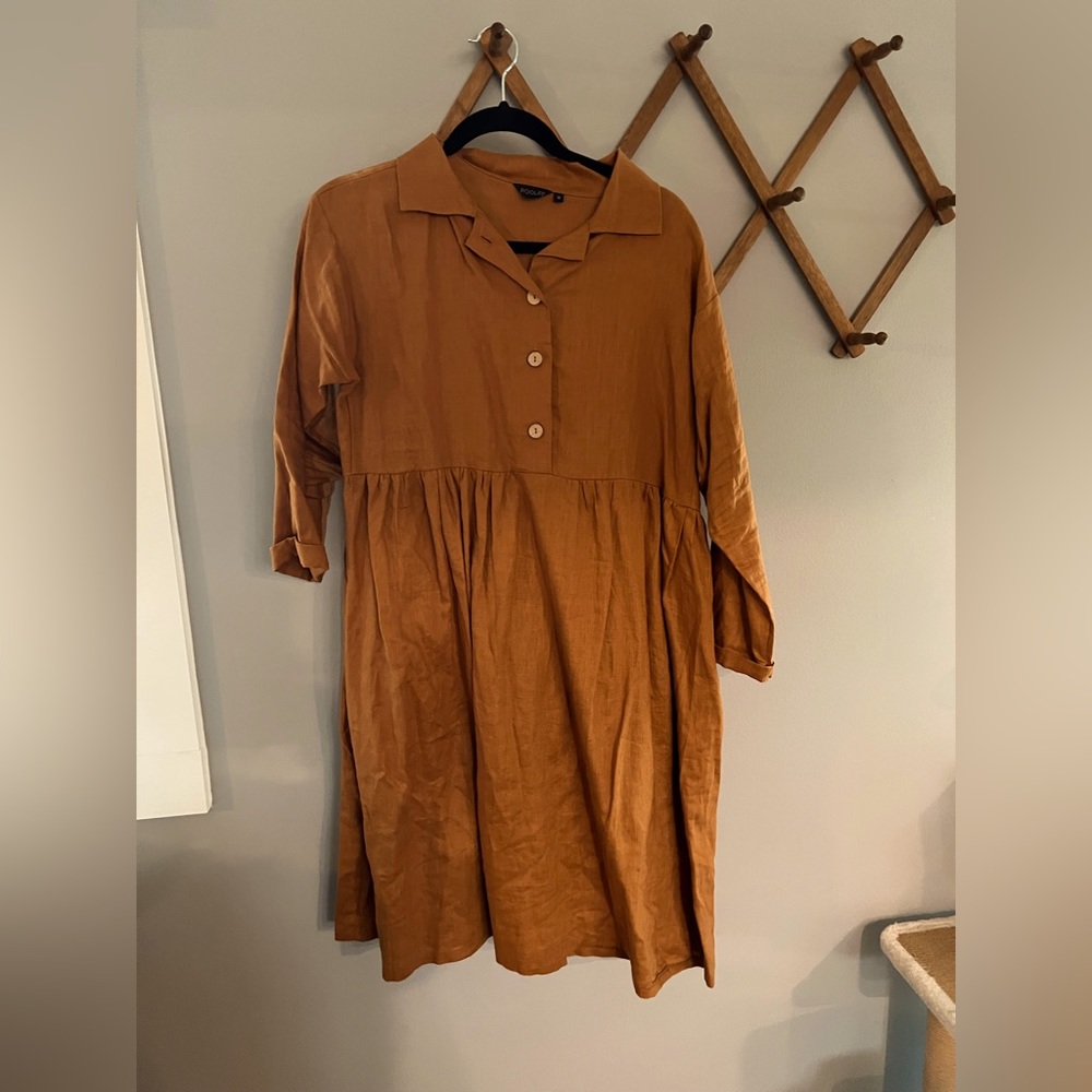 Mustard/Golden Roolee midi dress - 100% linen - Medium